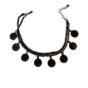 Vintage Copper Brass Tone Cha Cha Anklet Bollywood 2 Strand Belly Dancing Coins